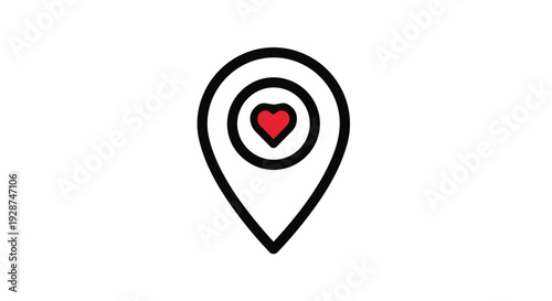 A black line drawing of a location pin with a red heart Free Download A black line drawing of a location pin with a red heart - GFXLoad