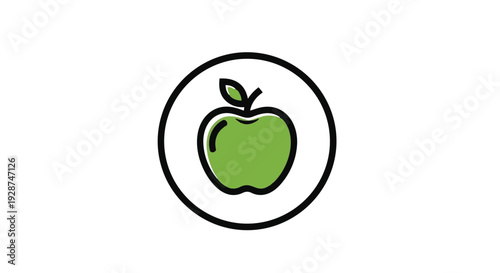 A green apple icon in a black circle