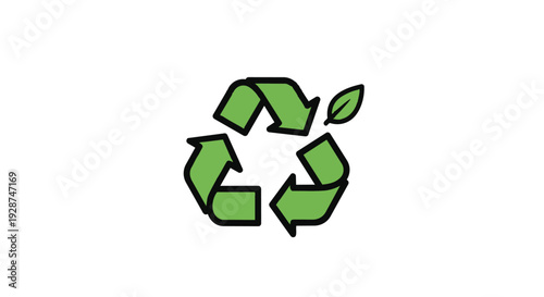 Green recycling symbol with leaf