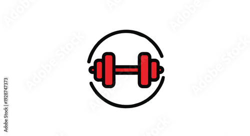 A simple red dumbbell icon in a circle
