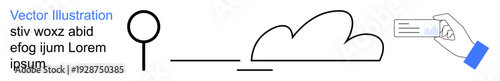 Identity verification, cloud storage, data access, cybersecurity, remote authentication, digital security. Magnifying glass, cloud and hand holding ID card. Identity verification and cloud storage