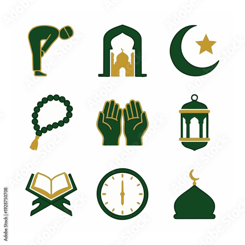 Islamic Symbols and Icons Set.