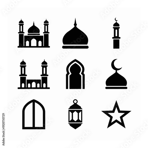 Islamic Symbols and Mosque Silhouettes.