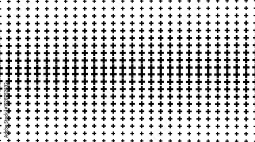 Monochrome plus sign pattern, grid layout with gradient density, clean abstract design.
