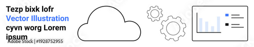 Cloud technology, data analysis, process optimization, digital transformation, software solutions, innovation. A cloud, gears and a bar graph interface. Cloud technology and data analysis concept