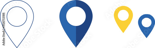 Various location map pin markers showcasing different sizes and color styles including outline and solid fills.