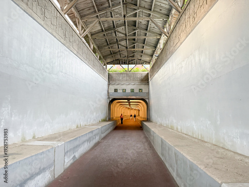 Tongyeong City, South Korea, October 13, 2025: Photo View toward Entrance of Tongyeong Undersea Tunnel that Links the City of Tongyeong in Goseong County to the island Mireukdo 통영 해저 터널
