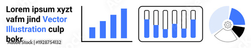 Bar graphs, test tubes with liquid levels, pie chart segments, and text layout for presenting data and analysis insights. Ideal for infographics, science, statistics, progress, reports analytics
