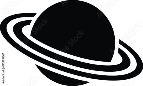 Simple black and white illustration of saturn planet