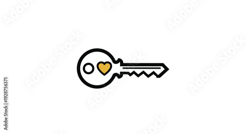 A cute line drawing of a key with a heart on it