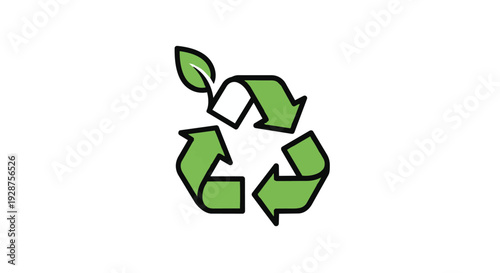 Green recycling symbol with leaf