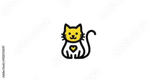 Cute cartoon cat with yellow face and heart on chest