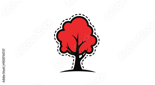 A simple red tree icon with a black outline and