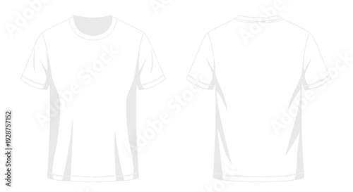 Front and back view of a white t shirt blank template isolated on white background