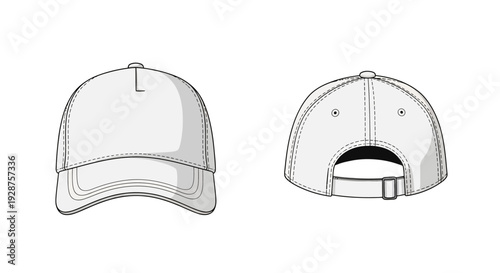 Clean vector illustration of a white baseball cap in front and back view