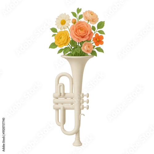 PNG Floral trumpet art illustration.