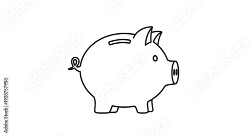 Outlined piggy bank illustration on white background for financial concepts