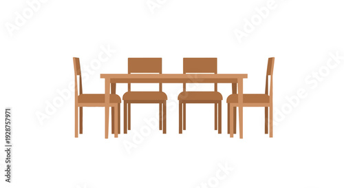 Wooden table and chairs isolated illustration for dining and decoration concepts