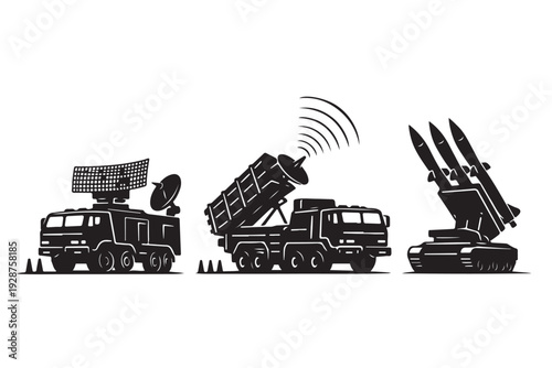 Air Defense System Silhouette, Vector Illustration, Isolated on White Background