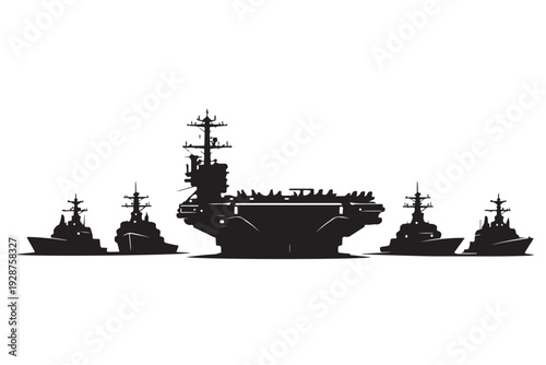 Naval Fleet Silhouette, Vector Illustration, Isolated on White Background
