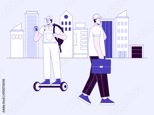 Urban city life showing people in a city environment. City life illustrations. Flat vector concepts.