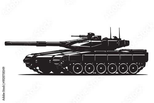 Tank Silhouette Side View, Vector Illustration, Isolated on White Background