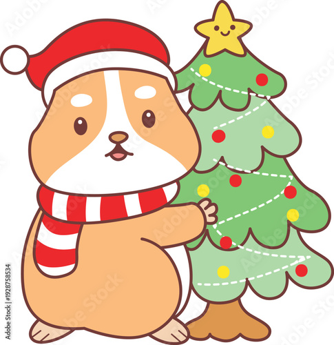 Cute christmas set of hamster sticker with activity. Hamster 