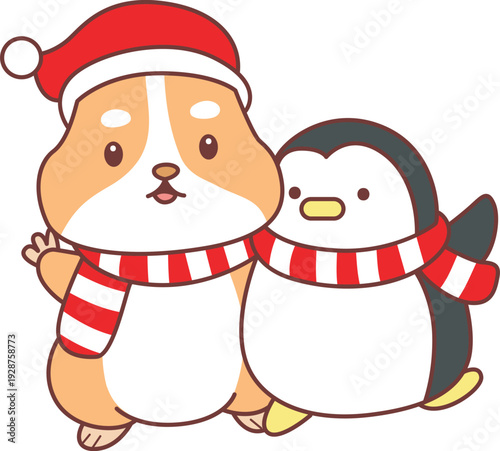 Cute christmas set of hamster sticker with activity. Hamster 
