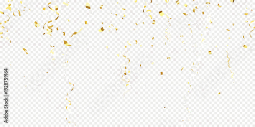 Golden confetti falling against a transparent background celebrating a festive moment