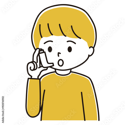 吸入器をつかう男の子のイラスト