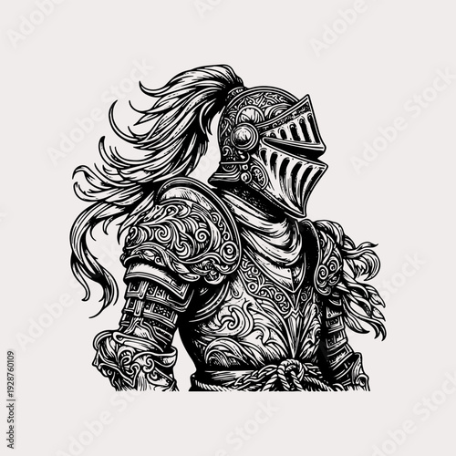 Medieval knight in ornate plate armor illustration