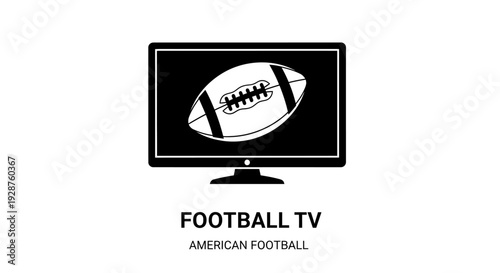 Iconic illustration of an American football displayed prominently on a television screen, symbolizing sports broadcasting and game day viewing experience
