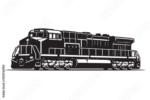 Locomotive Silhouette Side View, Vector Illustration, Isolated on White Background