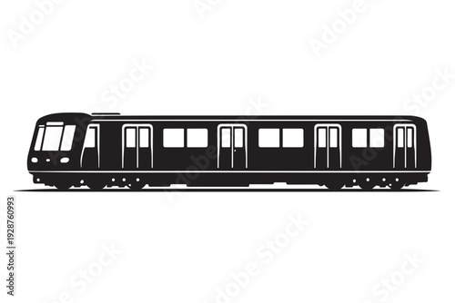Subway Train Silhouette Side View, Vector Illustration, Isolated on White Background