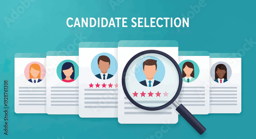 Magnifying Glass Examining Resume Profiles.