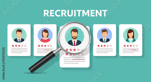 Magnifying Glass Examining Resume Profiles.