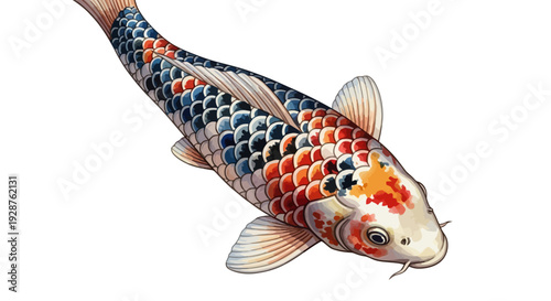 A vibrant red Siamese fighting fish and a gold tropical fish swim in a colorful aquatic nature illustration isolated on a white background