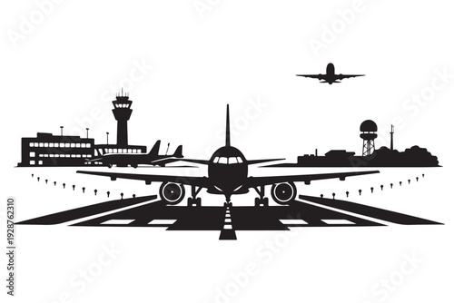 Airport Runway Silhouette, Vector Illustration, Isolated on White Background