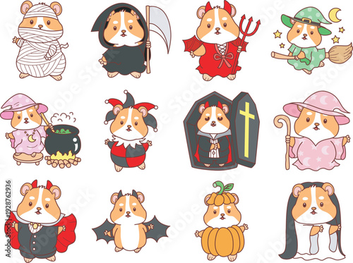 Cute halloween set of hamster sticker with activity. Hamster 