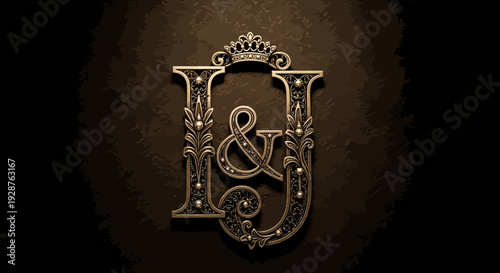 Fotografie Antique brass door knocker and handle with a vintage key rest on a dark wall as