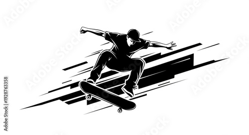 Silhouette of a skateboarder performing an aerial trick with dynamic motion.