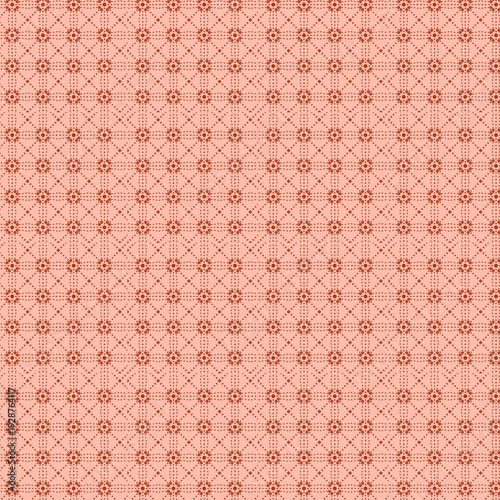 Seamless Terracotta Geometric Floral Pattern on Peach Background