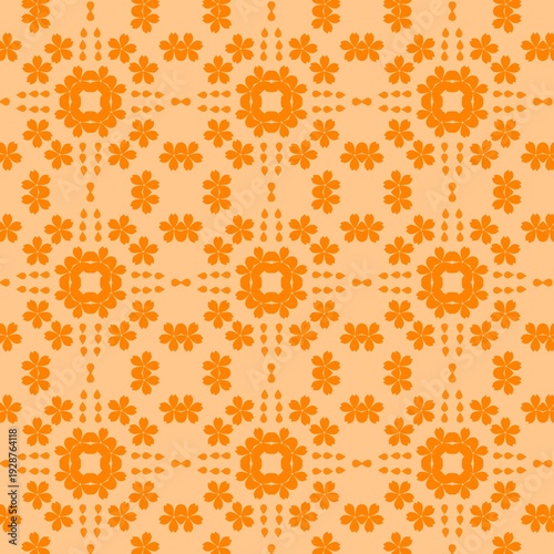 Orange Geometric Floral Ornament Seamless Pattern Background