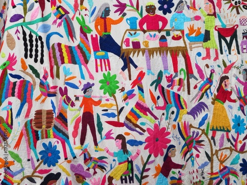 traditional mexican otomi textile colorful pattern	