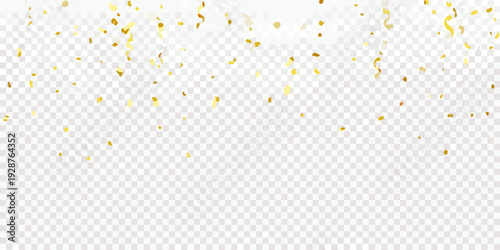 Golden confetti falling on a transparent background festive celebration and joyful atmosphere