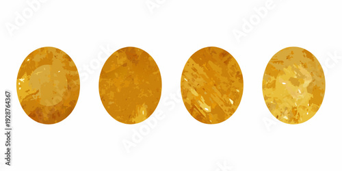 Four textured golden circles arranged in a row against a plain white background