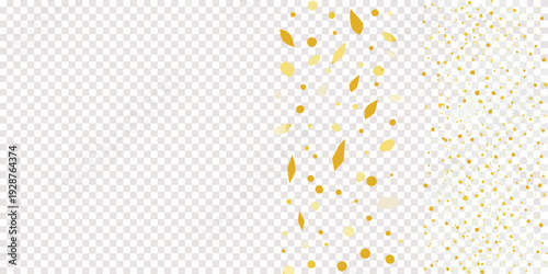 Golden confetti and glitter texture on a transparent background festive and celebratory