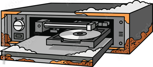 Damaged CD Player with Disc Inside