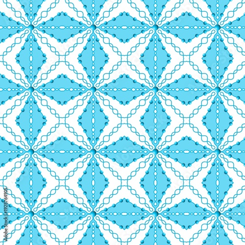 Blue Geometric Ornament Seamless Pattern on White Background