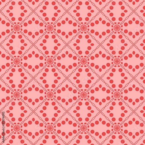 Red Floral Geometric Seamless Pattern on Soft Pink Background